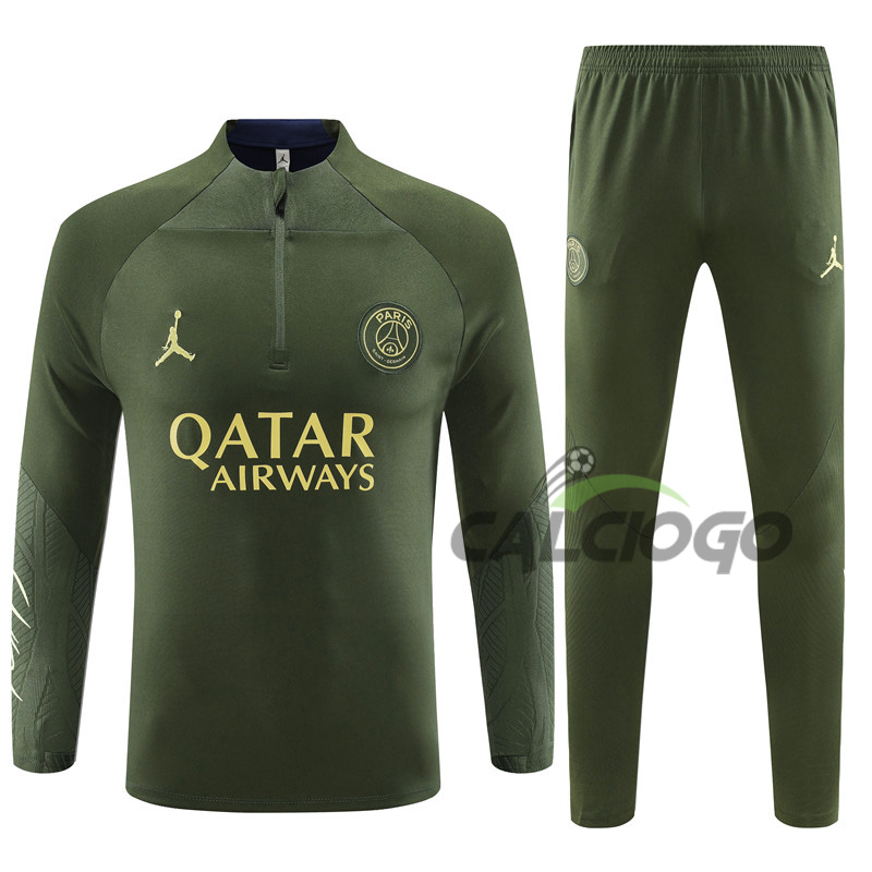 Tuta Calcio Paris PSG Felpa Zips Verde 2023-2024