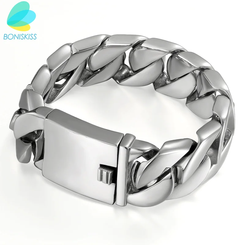 Boniskiss Fashion High Quality 24/30mm Stainless Steel Pop Punk Rock Style Round Chain Link Choker Bracelet Men Jewelry