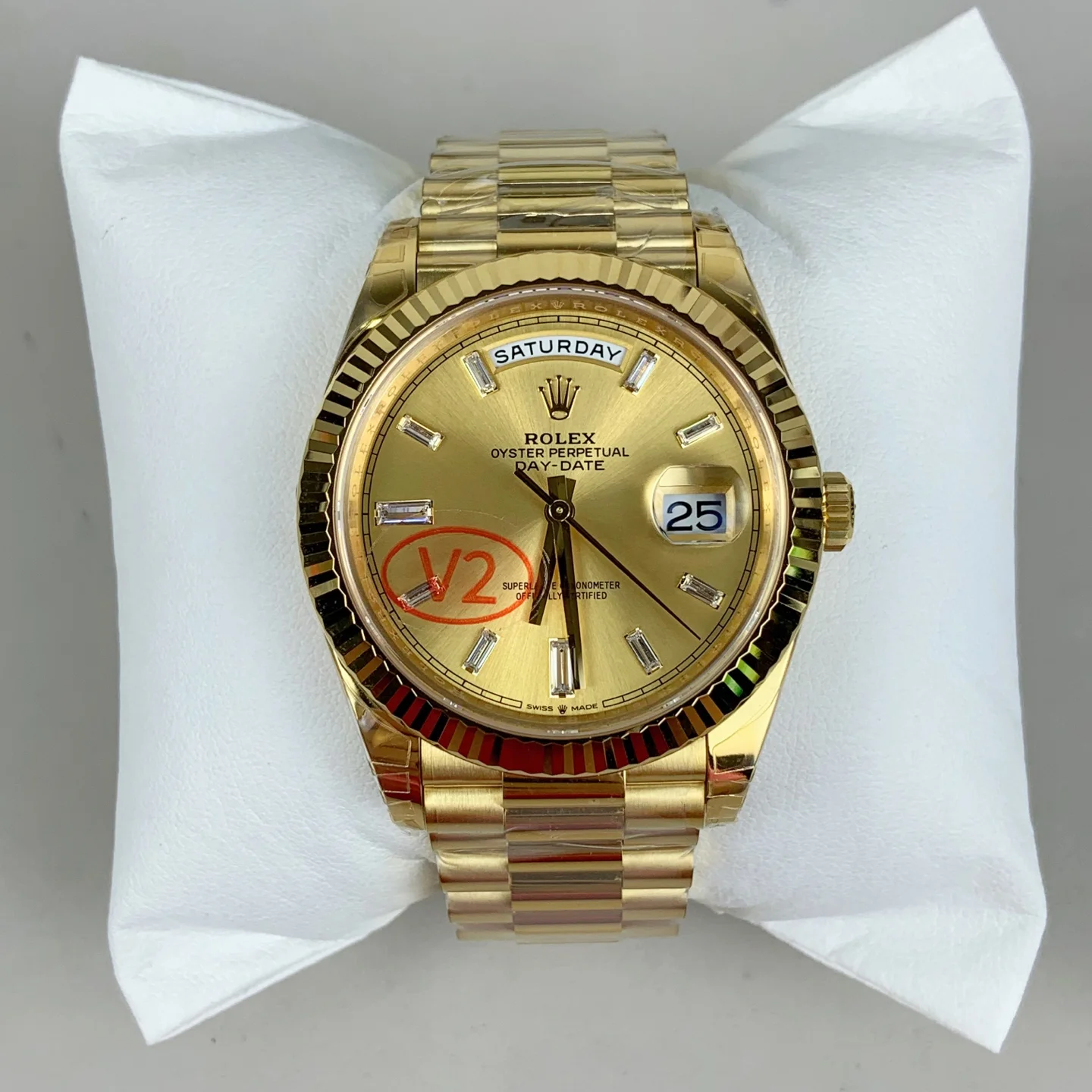GYL Rolex Day-Date 40 Yellow Gold Champagne Baguette Diamond Dial (228238) V2 11 Super Clone – DD3255 Movement-GYL-GaiYalun