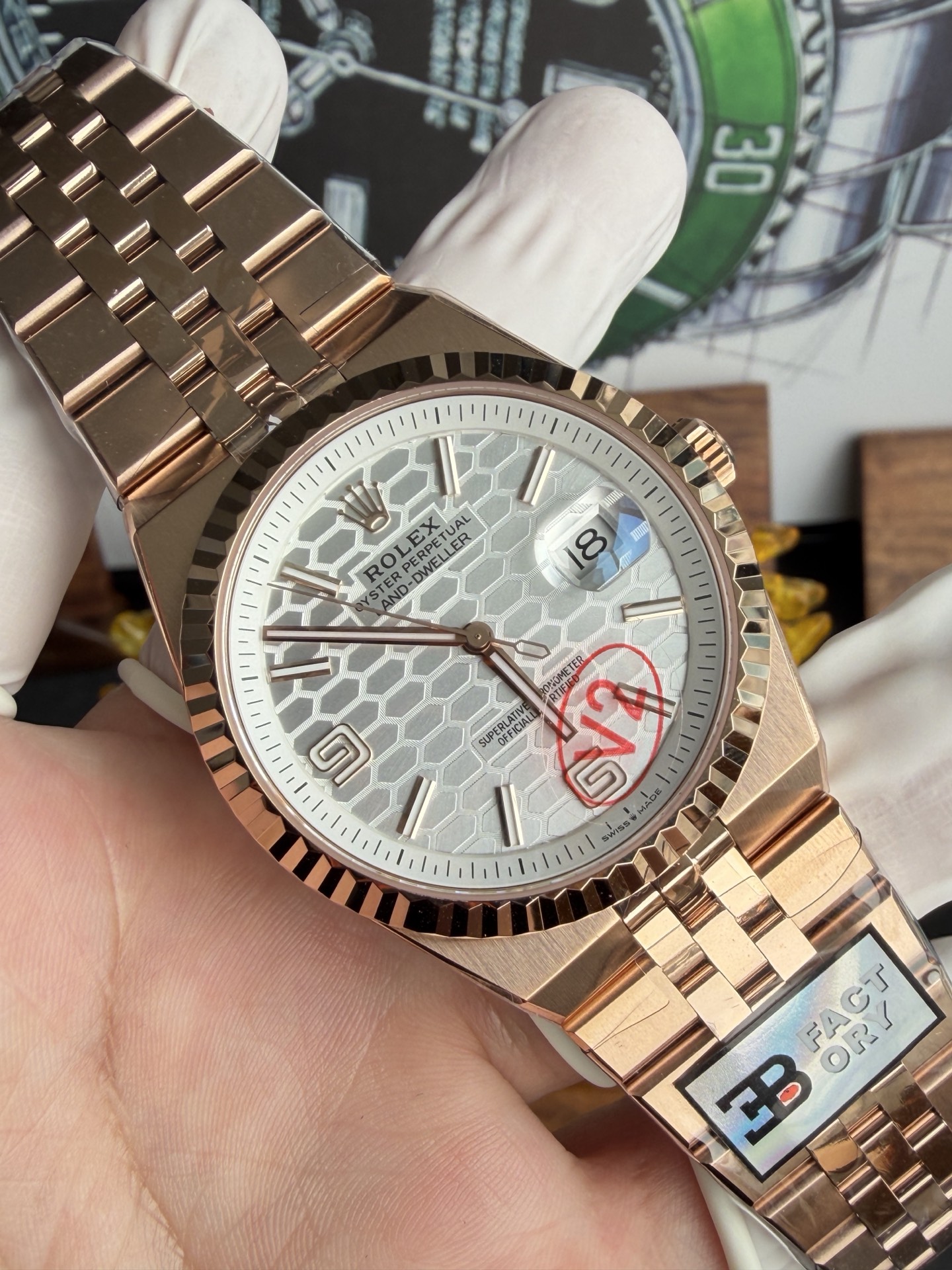 GYL Rolex Land-Dweller 127335-0001 Rose Gold White Honeycomb-motif Dial Best Replica BPF 40mm-GYL-GaiYalun