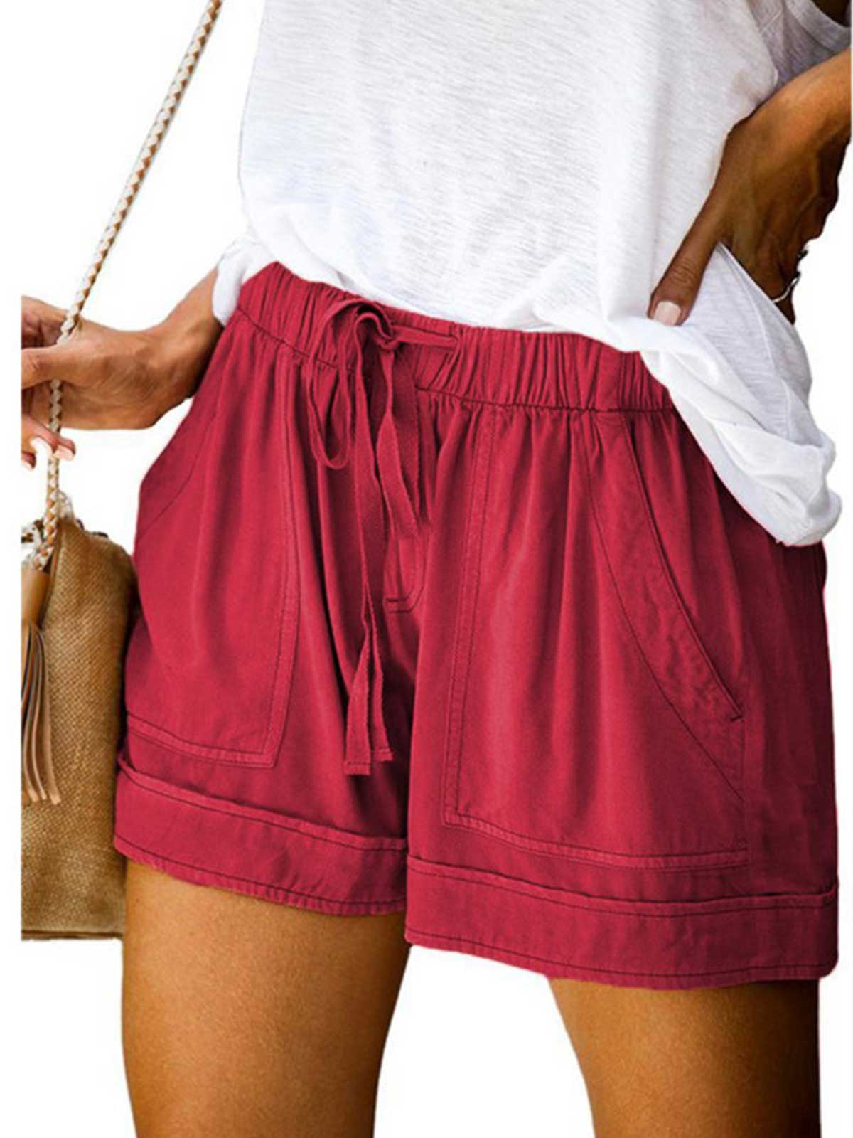 Solid Color Women Casual Loose Plain Shorts Plus Size Bottom