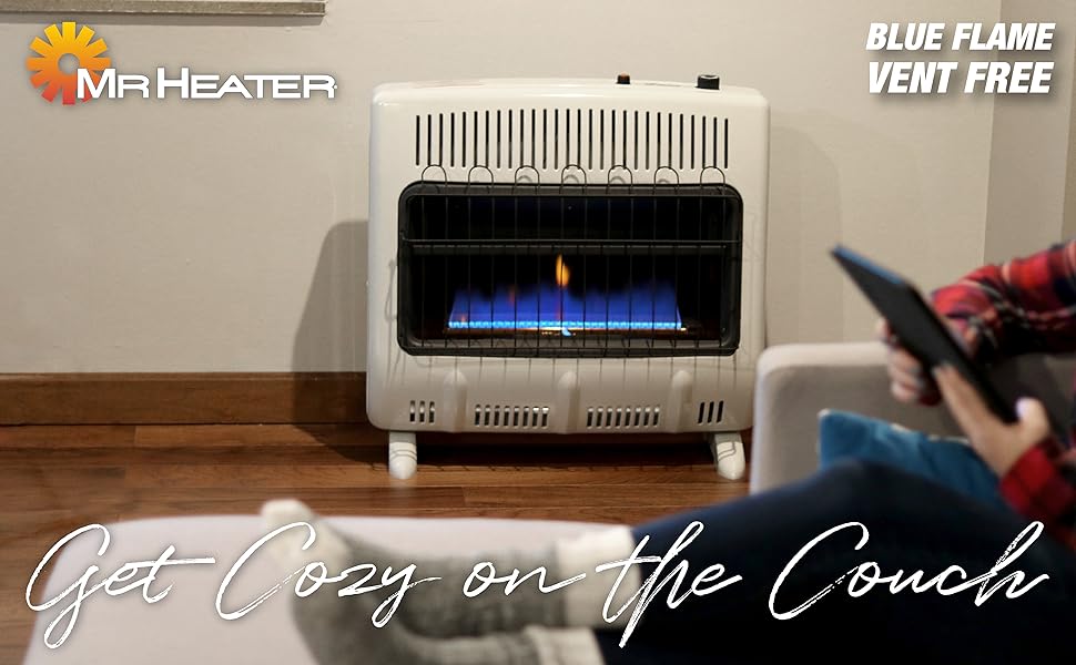 Blue Flame Vent Free, home heater, hearth, propane, natural gas, get cozy on the couch