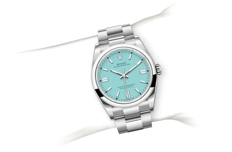Rolex Oyster Perpetual 36, Oystersteel, Turquoise Dial, 3230 Movement,  M124300-0006