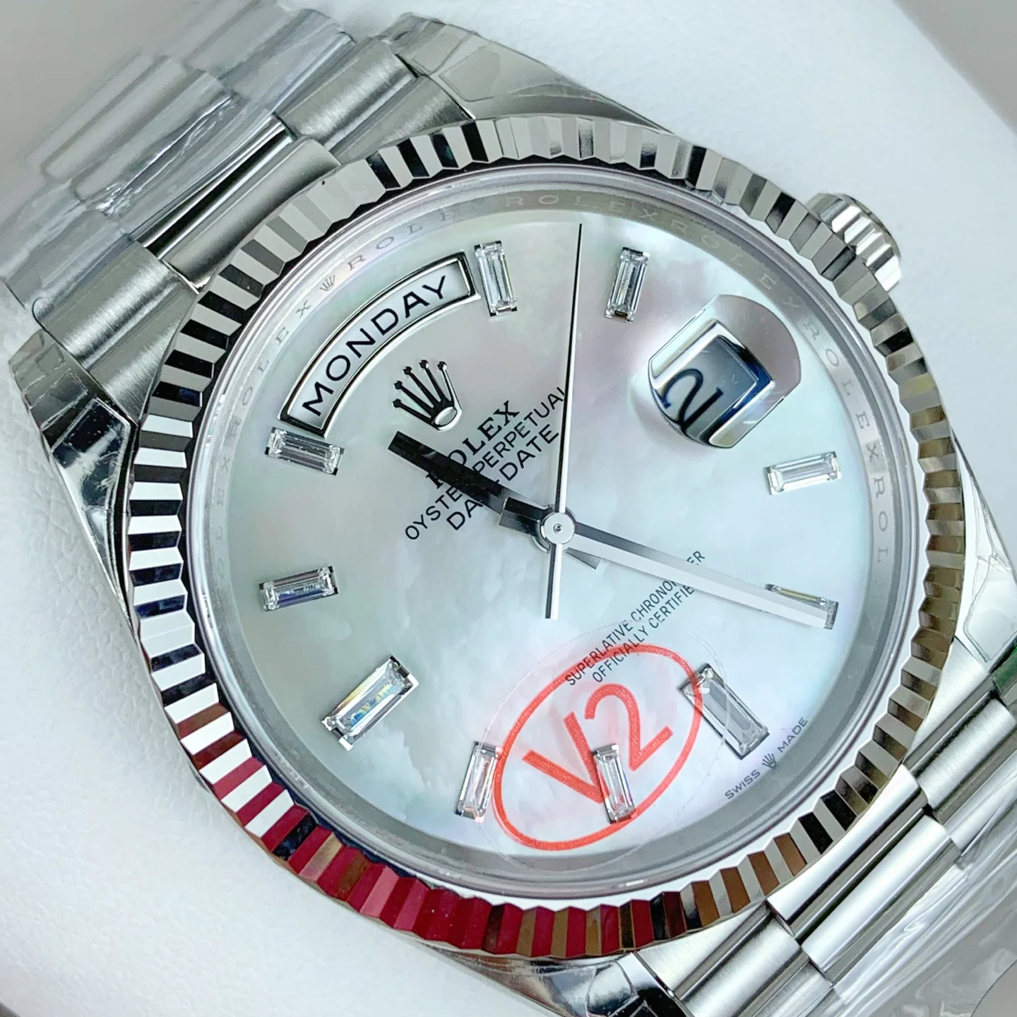 GYL Rolex Day-Date 40 White Mother of Pearl Baguette Diamond Dial (228236) 11 Super Clone – DD3255 Movement-GYL-GaiYalun