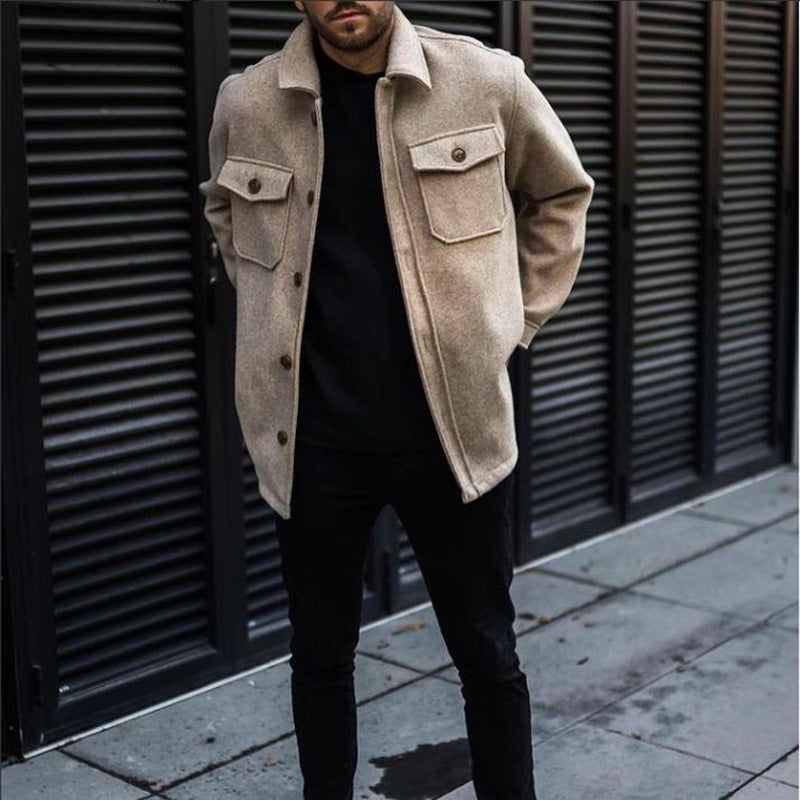 Men Jackets Solid Long Sleeve Buttoned Turn-down Collar Coats Casual Mens Clothes Outerwear Male Streetwear