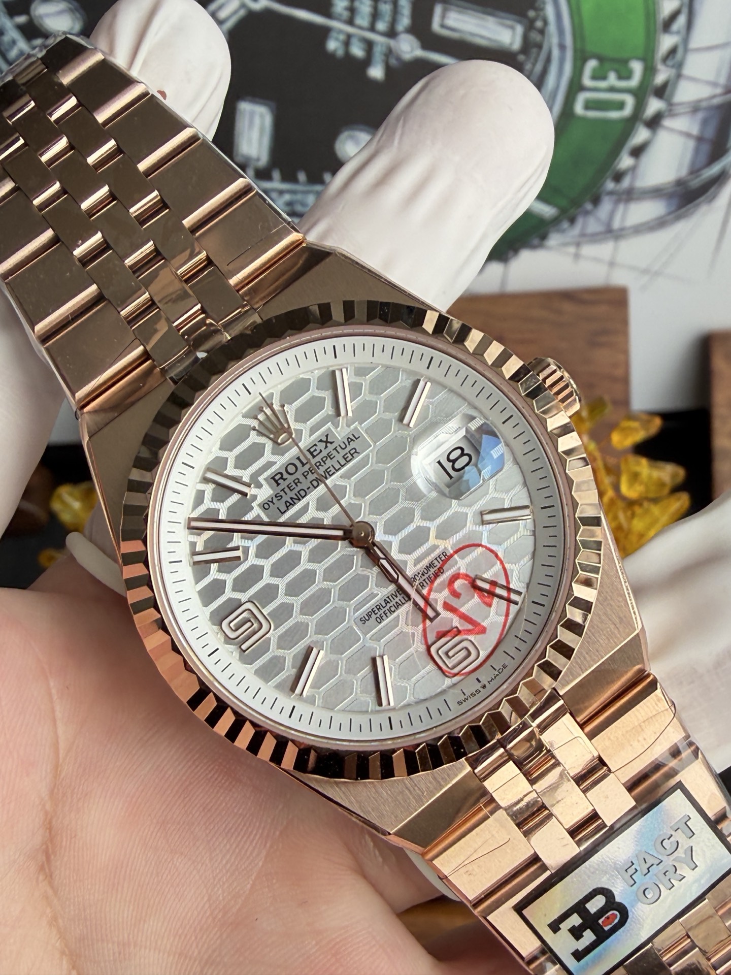 GYL Rolex Land-Dweller 127335-0001 Rose Gold White Honeycomb-motif Dial Best Replica BPF 40mm-GYL-GaiYalun