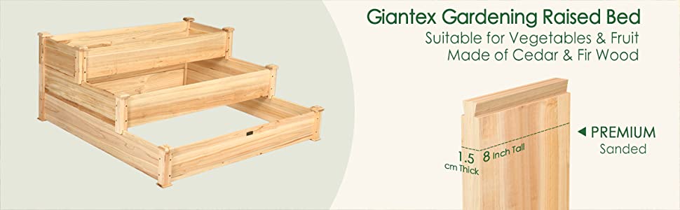 3 Tier Outdoor Raised Garden Bed Wooden Elevated Planter Box