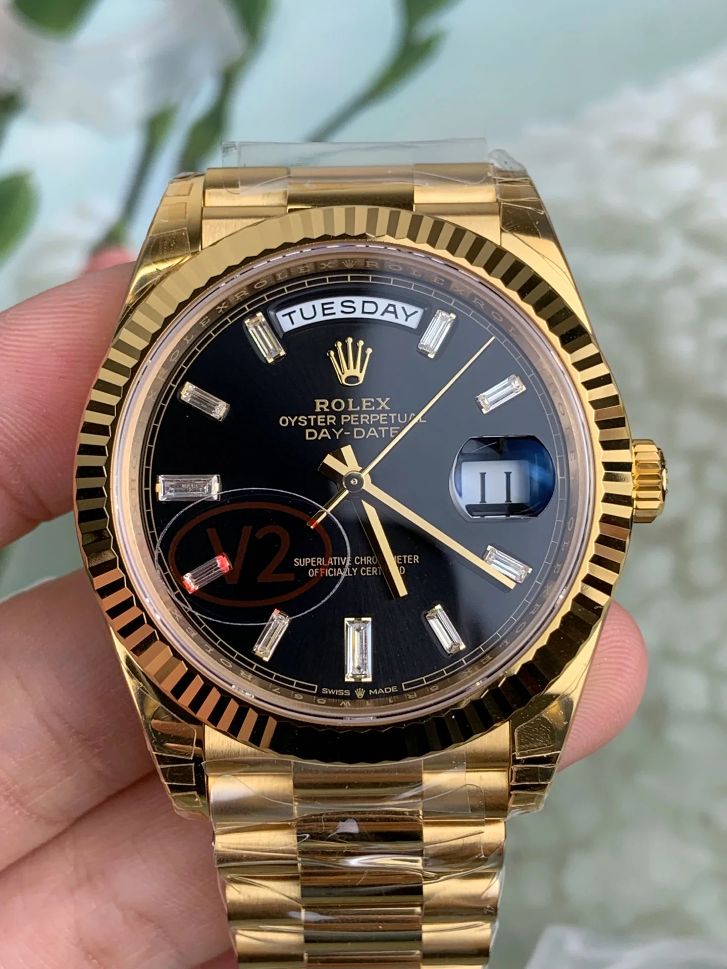 GYL Rolex Day-Date 40 Yellow Gold Black Baguette Diamond Dial (228238) V2 11 Super Clone – DD3255 Movement-GYL-GaiYalun