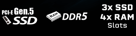 SSD, DDR5, Slot logo.