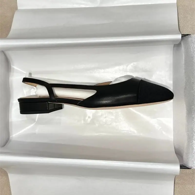 High quality high heeled large size women's single shoes, summer genuine leather square toe thick heels, back hollow sandals