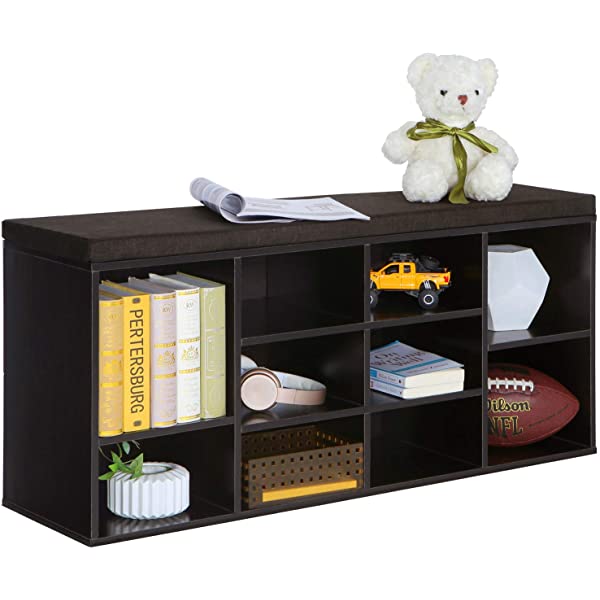 VASAGLE Cubbie Shoe Storage Bench with Cushion, Adjustable