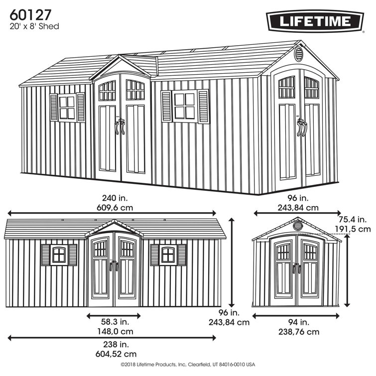 Lifetime 20 Ft. x 8 Ft. High-Density Polyethylene (Plastic) Outdoor Storage Shed with Steel-Reinforced Construction