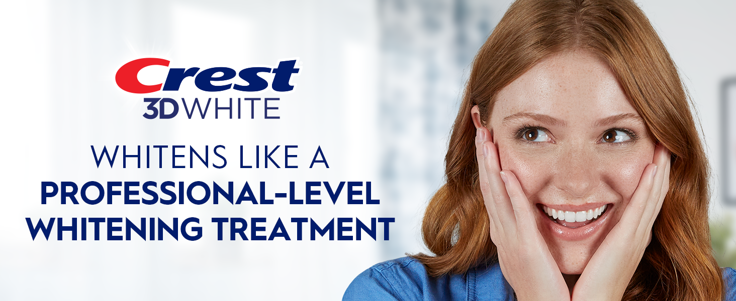 Woman holding her head in hands. Crest 3DWhite whitens like a professional-level whitening treatment