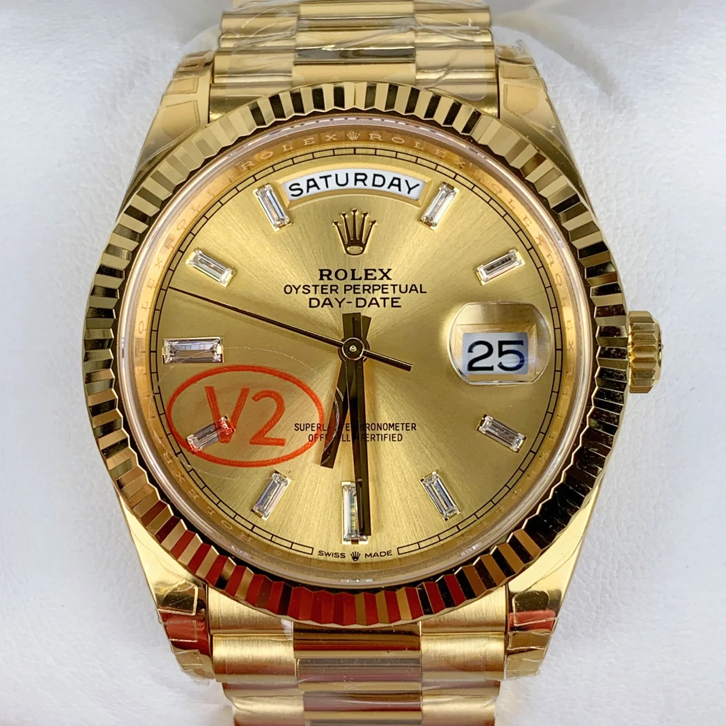 GYL Rolex Day-Date 40 Yellow Gold Champagne Baguette Diamond Dial (228238) V2 11 Super Clone – DD3255 Movement-GYL-GaiYalun