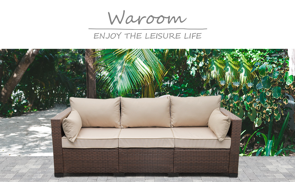 3-Seat Outdoor Brown Rattan Couch