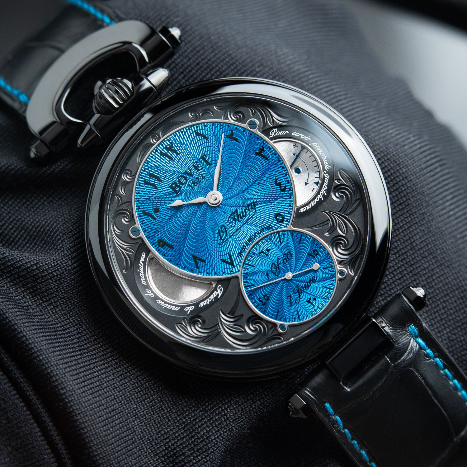 Bovet 19Thirty Fleurier UNWORN Dubai Limited Edition 1 of 60 Turquoise Great Guilloche DLC Black