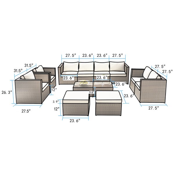 Kylo Wicker/Rattan 10 - Person Seating Group with Cushions