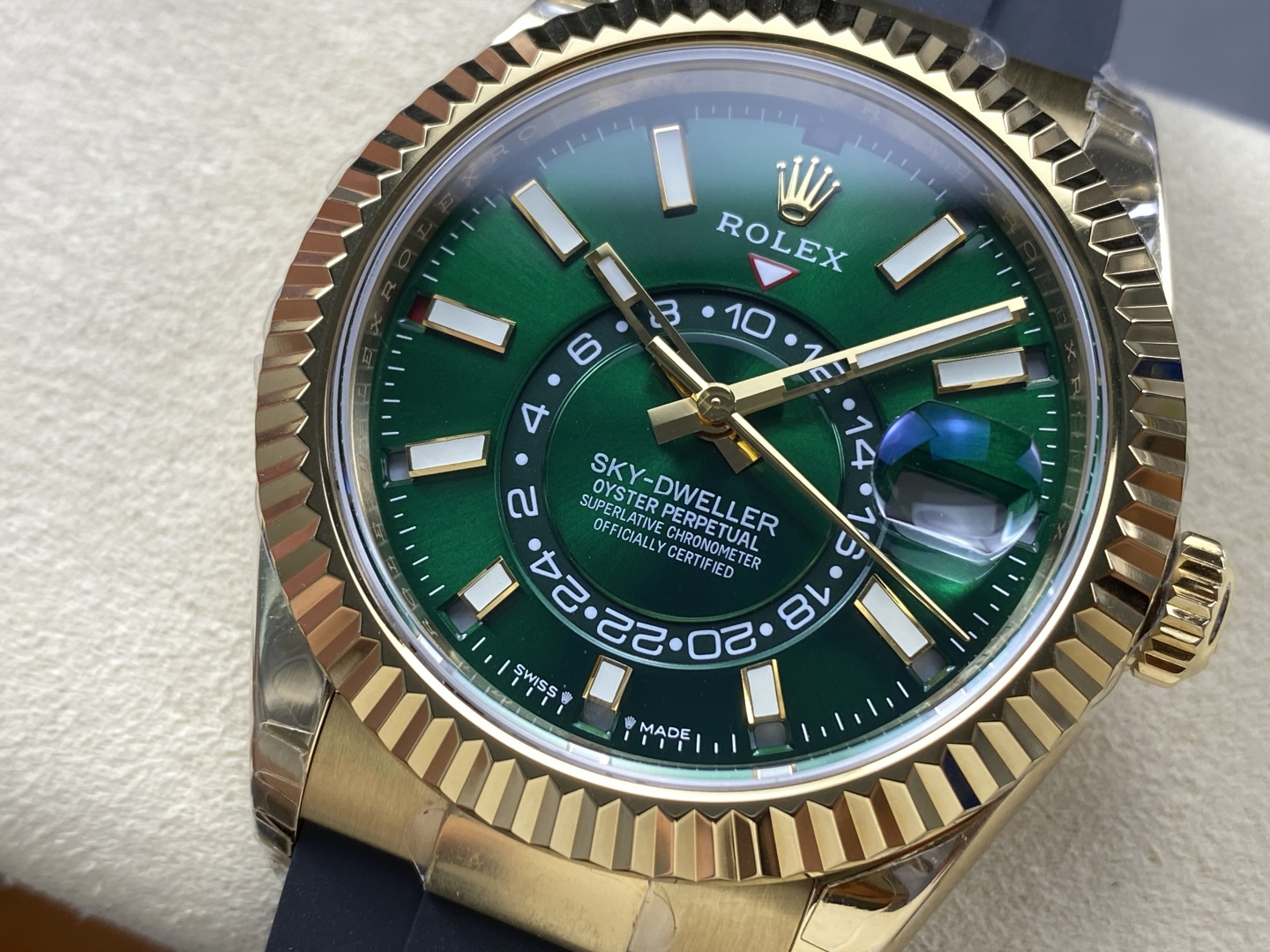 GYL Rolex Sky-Dweller 336238-0004 Yellow Gold Green Dial Oysterflex Bracelet Best Replica 42mm-GYL-GaiYalun