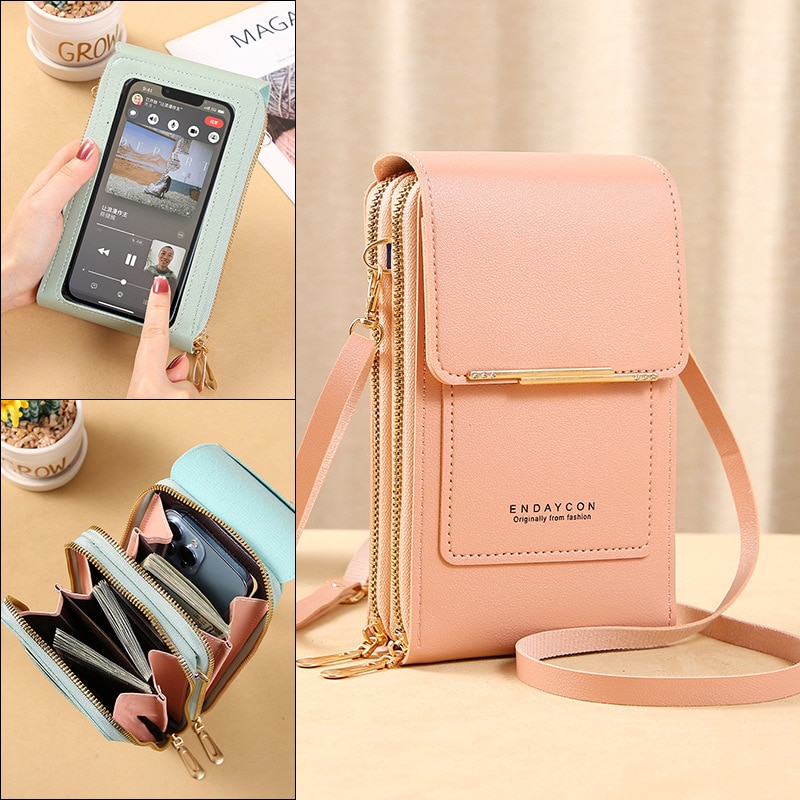 Women Crossbody Shoulder Bags Wallets Touch Screen Cell Phone Purse Soft Leather Strap Handbag for Female Luxury Messenger Bags