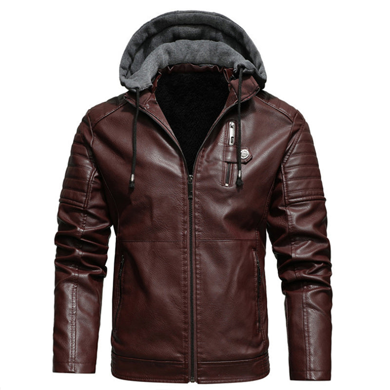 Mens Fleece Liner PU Leather Jackets Coats with Hood Autumn Winter Casual Motorcycle Jacket For Men Windbreaker Biker Jackets