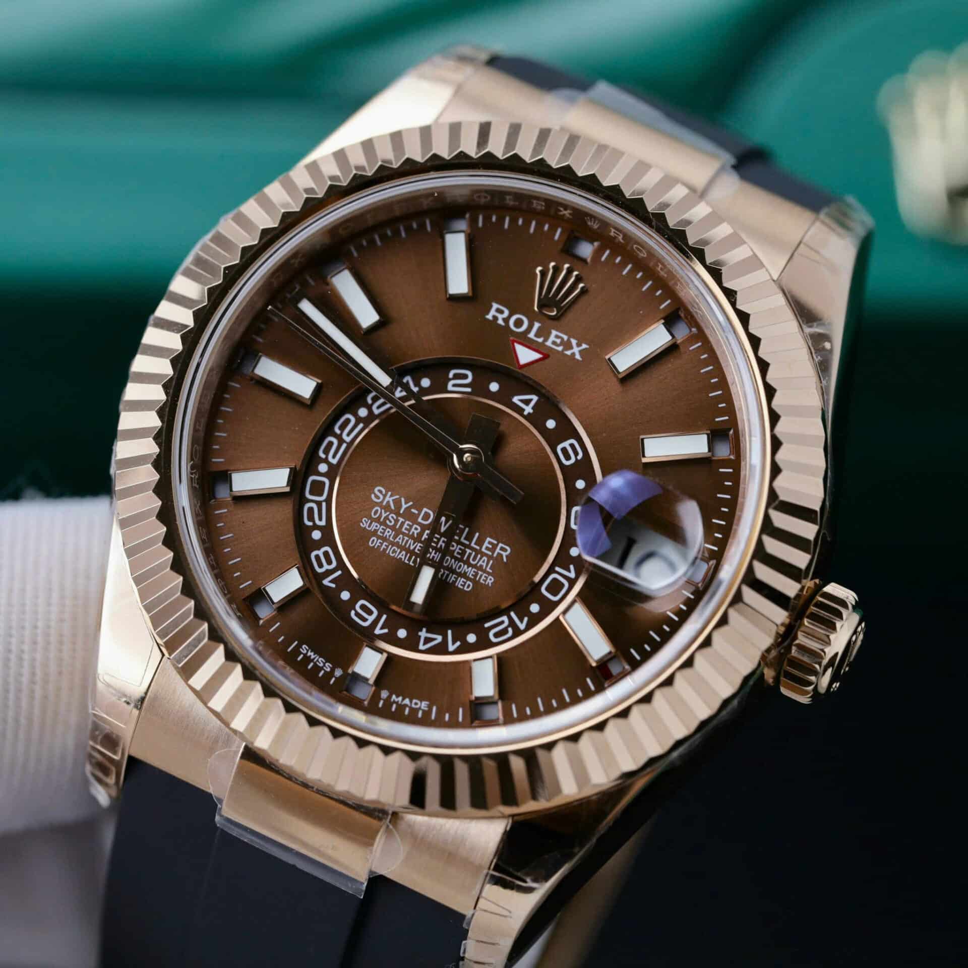 GYL Rolex Sky-Dweller 326934 Rose Gold Chocolate Dial Rubber Strap Best Replica 42mm-GYL-GaiYalun