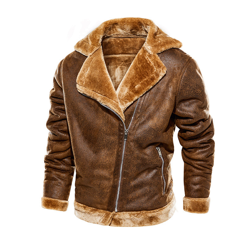 Leather Jackets Mens Faux Fur Jackets and Coats Fleece Lined Warm Bomber Parkas Winter Thermal Outerwear Windbreaker Fur Collar