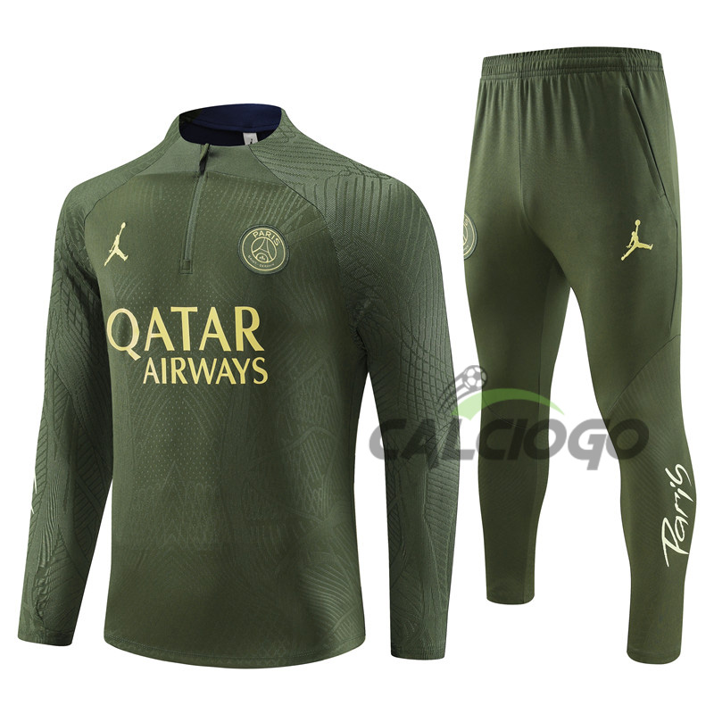 Tuta Paris PSG Felpa Zips Verde Top 2023-2024