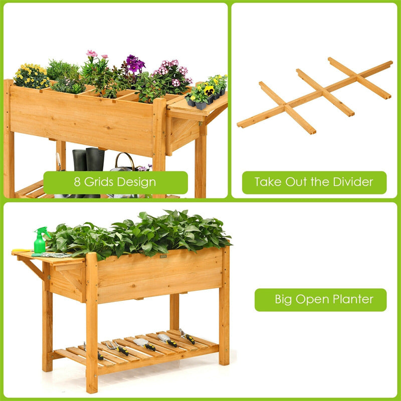 8 Grids Wood Elevated Garden Planter Box Kit with Folding Tabletop