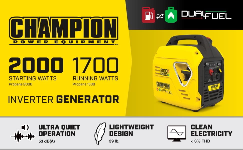 generator inverter gas powered ulralight champion 2000 watts backup outage quiet portable rv storm