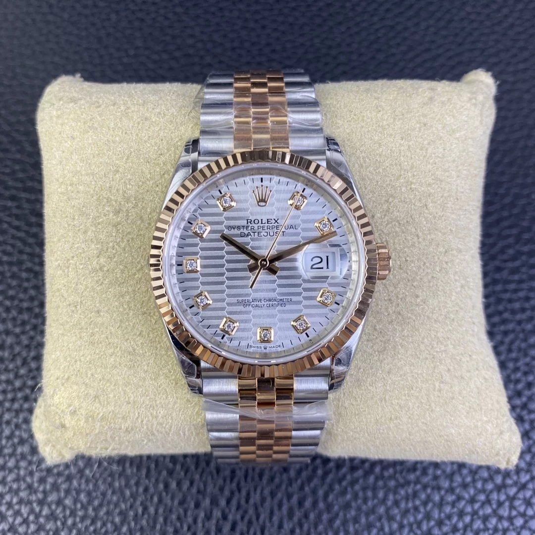 GYL Rolex Datejust 36mm Two-Tone Rose Gold Silver Fluted Motif Diamond Dial Jubilee Bracelet (126231) 11 Super Clone – DD3235 Movement-GYL-GaiYalun