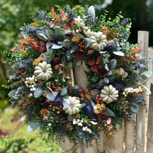 🔥HOT SALE🎃White Pumpkins Ranunculus Wreath