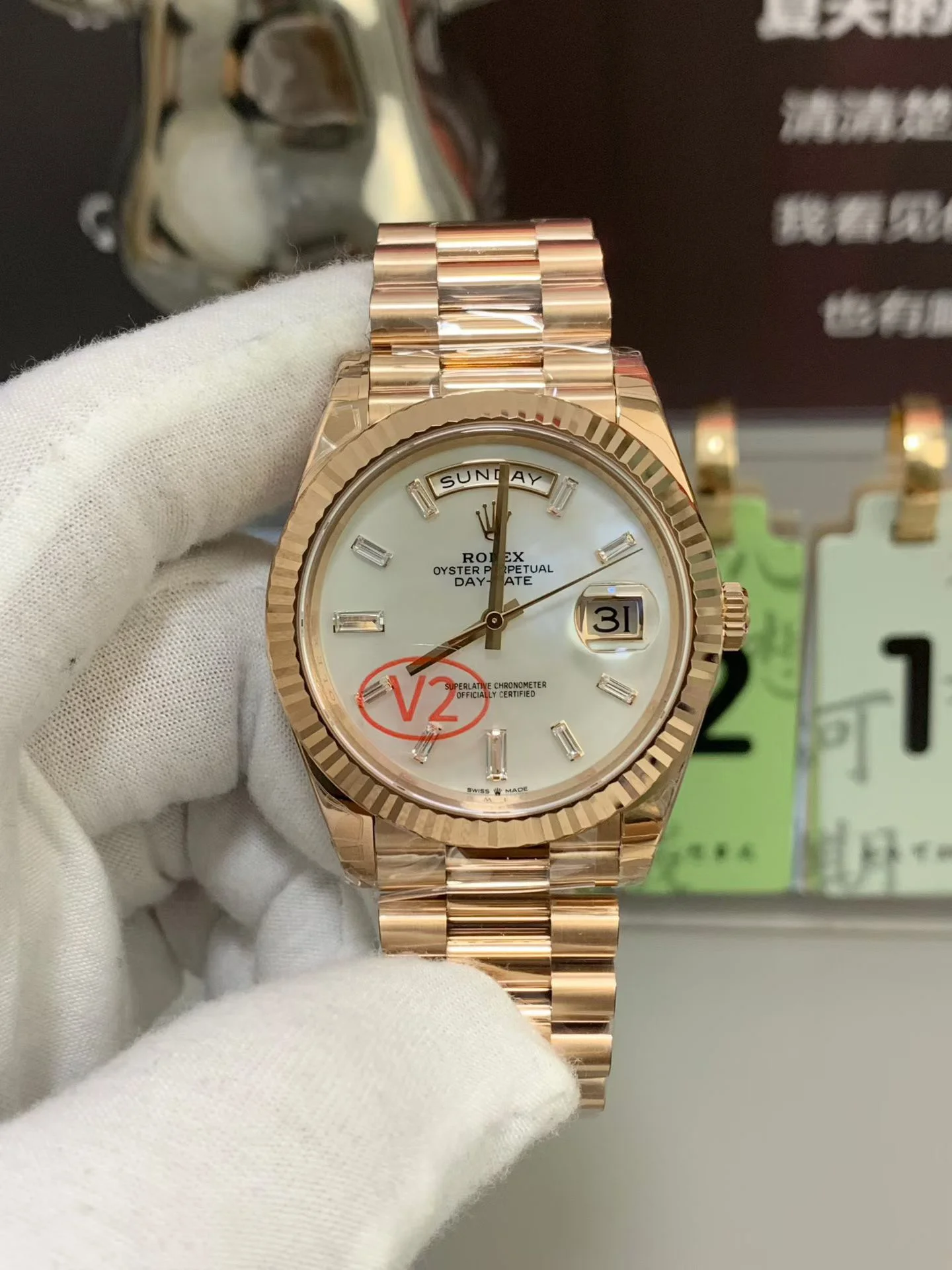 GYL Rolex Day-Date 40 Everose Gold White Baguette Diamond Dial (228235) V2 11 Super Clone – DD3255 Movement-GYL-GaiYalun