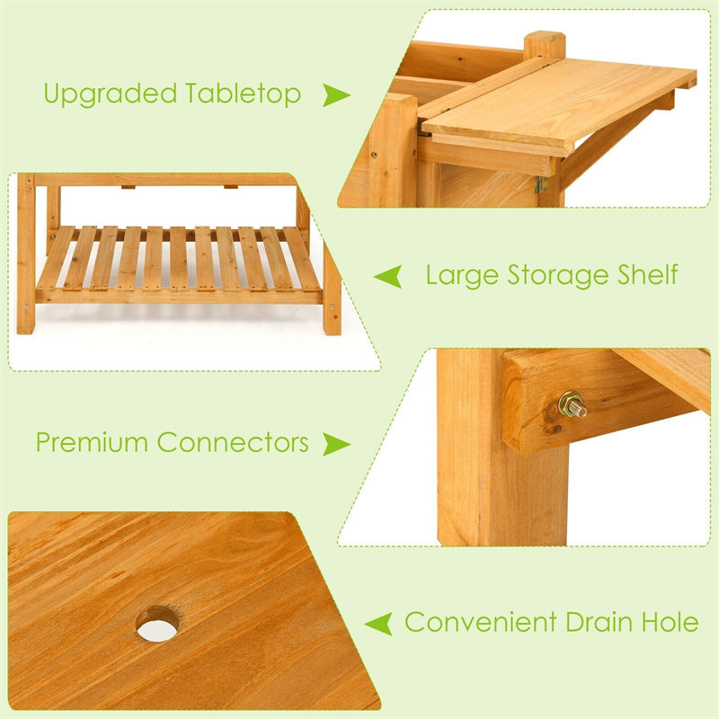 8 Grids Wood Elevated Garden Planter Box Kit with Folding Tabletop