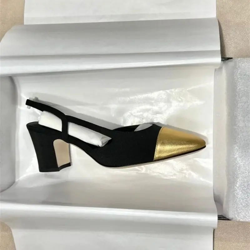 High quality high heeled large size women's single shoes, summer genuine leather square toe thick heels, back hollow sandals