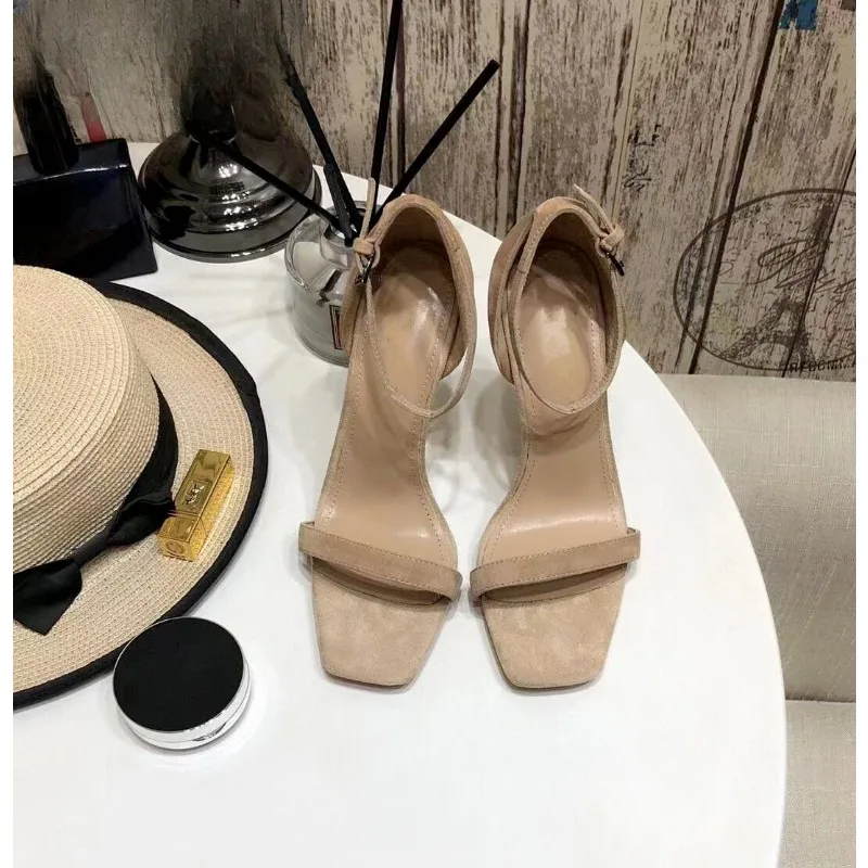 Summer Sexy Lady Fashion Women's Shoes Casual Designer Black Leather One Strappy Sandal Metal High Heels Gladiator Zapatos Mujer
