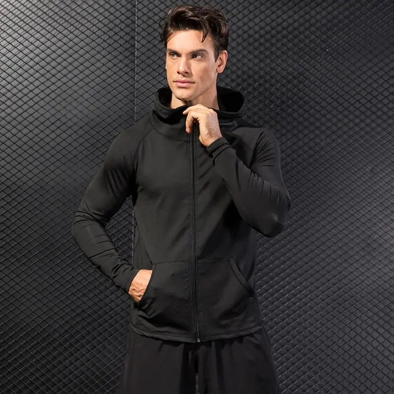 Autumn Winter Activewear Wholesale Men's Bodybuilding Zipper Hoodie Sport Windproof  Running Jacket Fitness