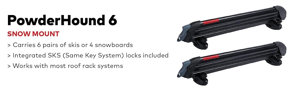 Carries 6 pairs of skis or 4 snowboards, Integrated SKS (Same Key System) locks included 