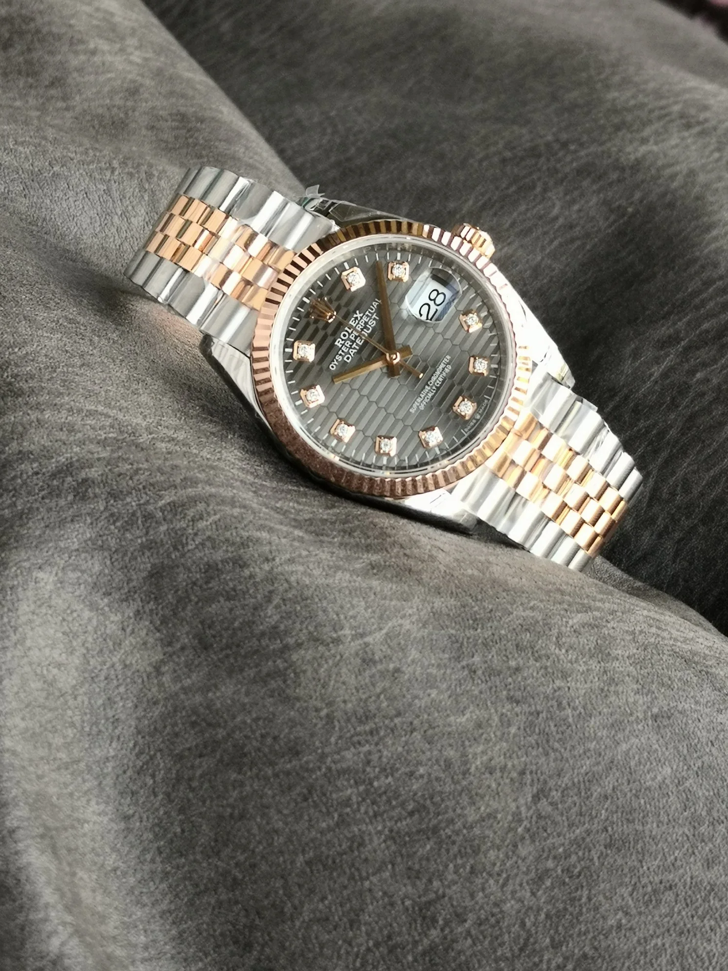 GYL Rolex Datejust 36 Two-Tone Everose Gold Slate Grey Fluted Motif Diamond Dial (126231) 11 Super Clone – DD3235 Movement-GYL-GaiYalun
