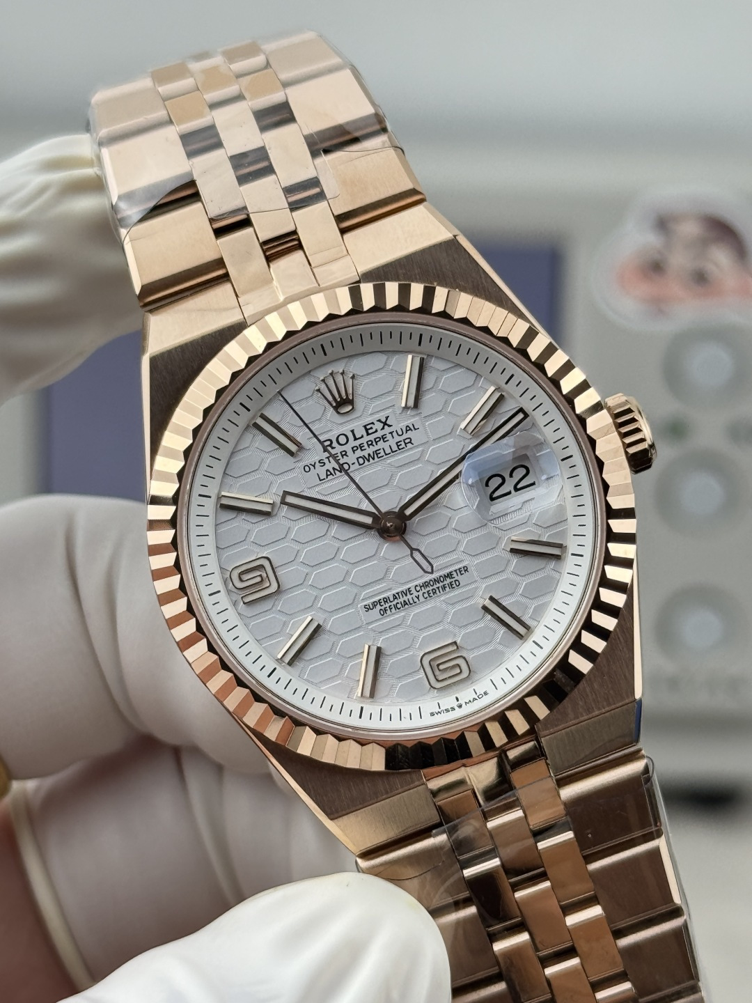 GYL Rolex Land-Dweller 127235-0001 Rose Gold White Honeycomb-Motif Dial Best Replica BPF 36mm-GYL-GaiYalun