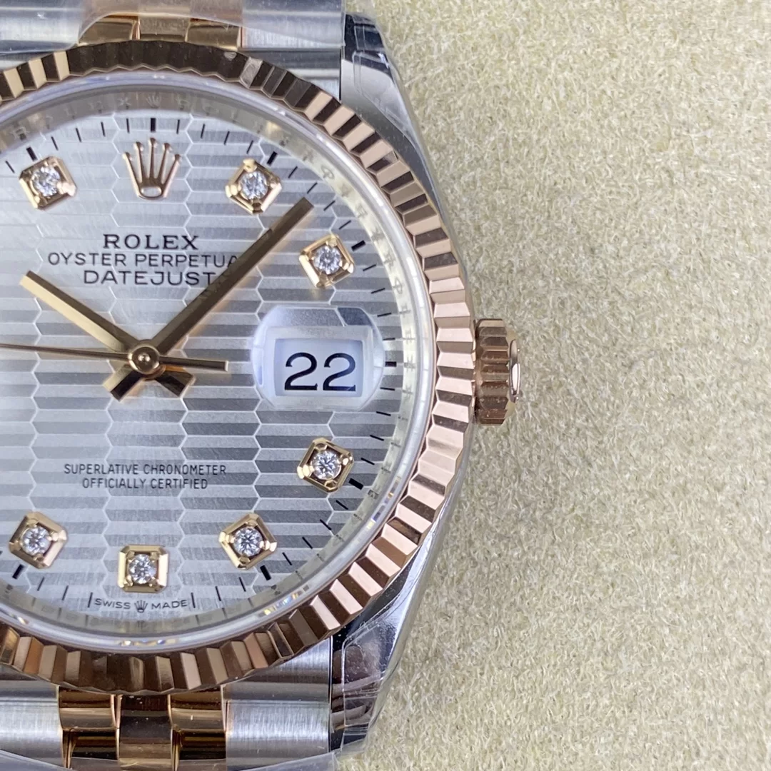 GYL Rolex Datejust 36mm Two-Tone Rose Gold Silver Fluted Motif Diamond Dial Jubilee Bracelet (126231) 11 Super Clone – DD3235 Movement-GYL-GaiYalun