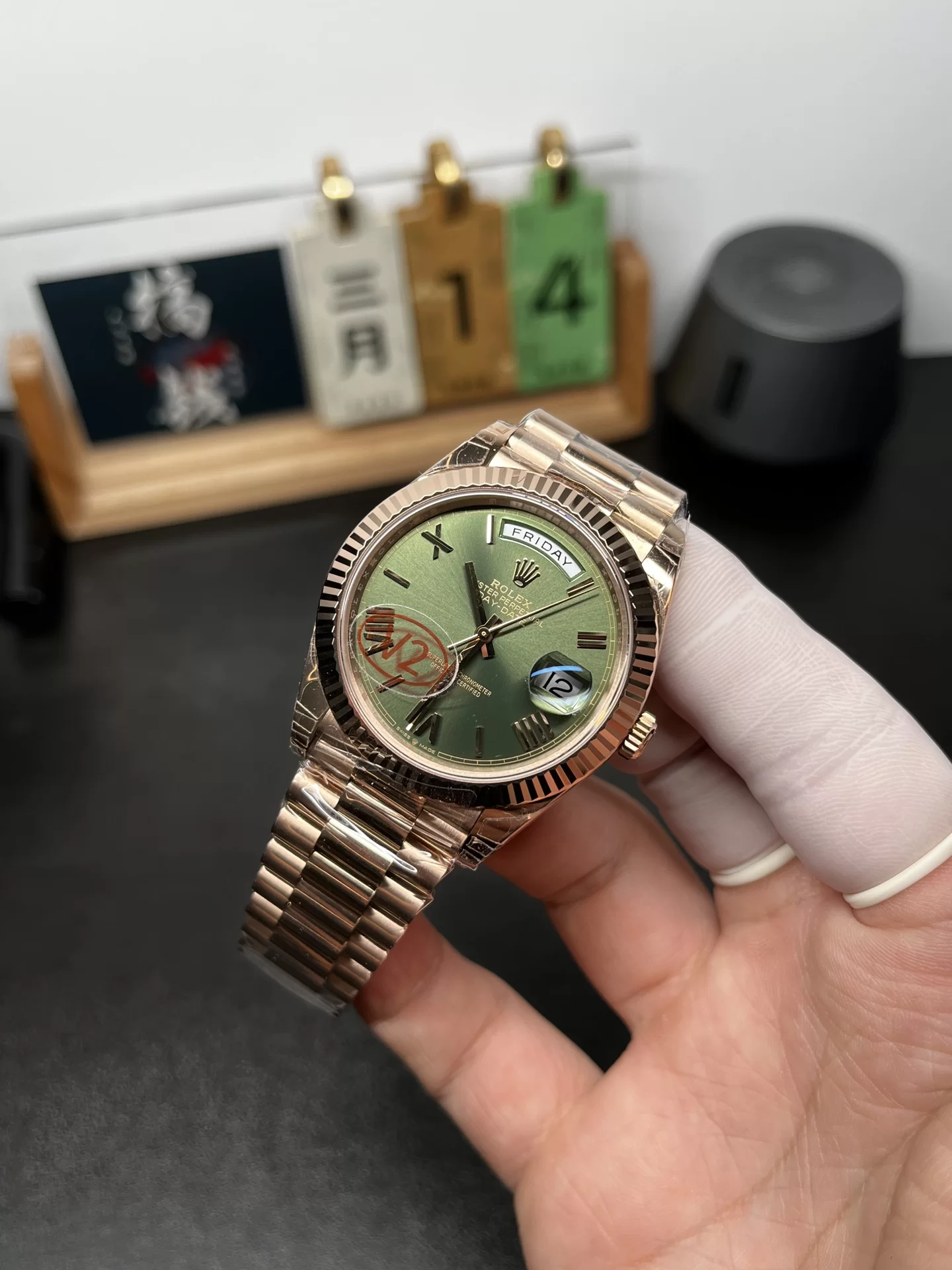 GYL Rolex Day-Date 40mm Rose Gold Olive Green Sunburst Roman Dial Fluted Bezel President Bracelet (228235) 11 Super Clone – DD3255 Movement-GYL-GaiYalun