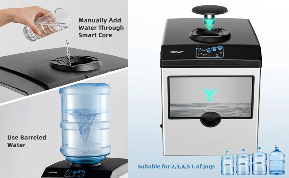 2-in-1 Stainless Steel Countertop Ice Maker with Water Dispenser