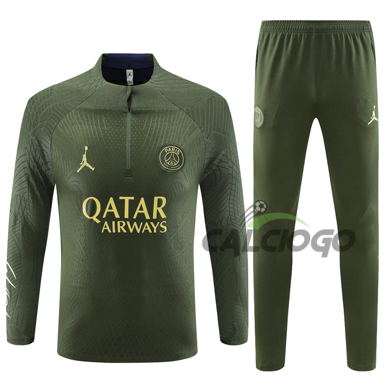 Tuta Paris PSG Felpa Zips Verde Top 2023-2024