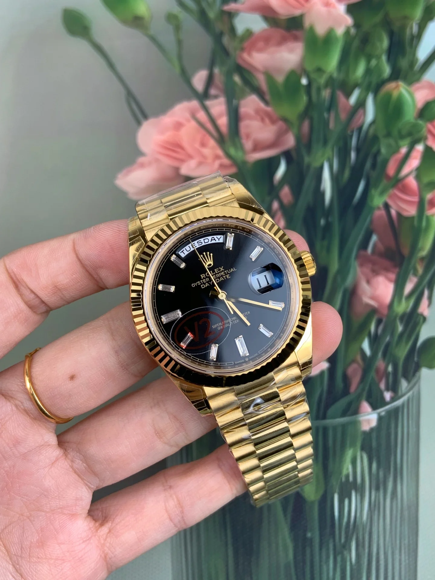 GYL Rolex Day-Date 40 Yellow Gold Black Baguette Diamond Dial (228238) V2 11 Super Clone – DD3255 Movement-GYL-GaiYalun