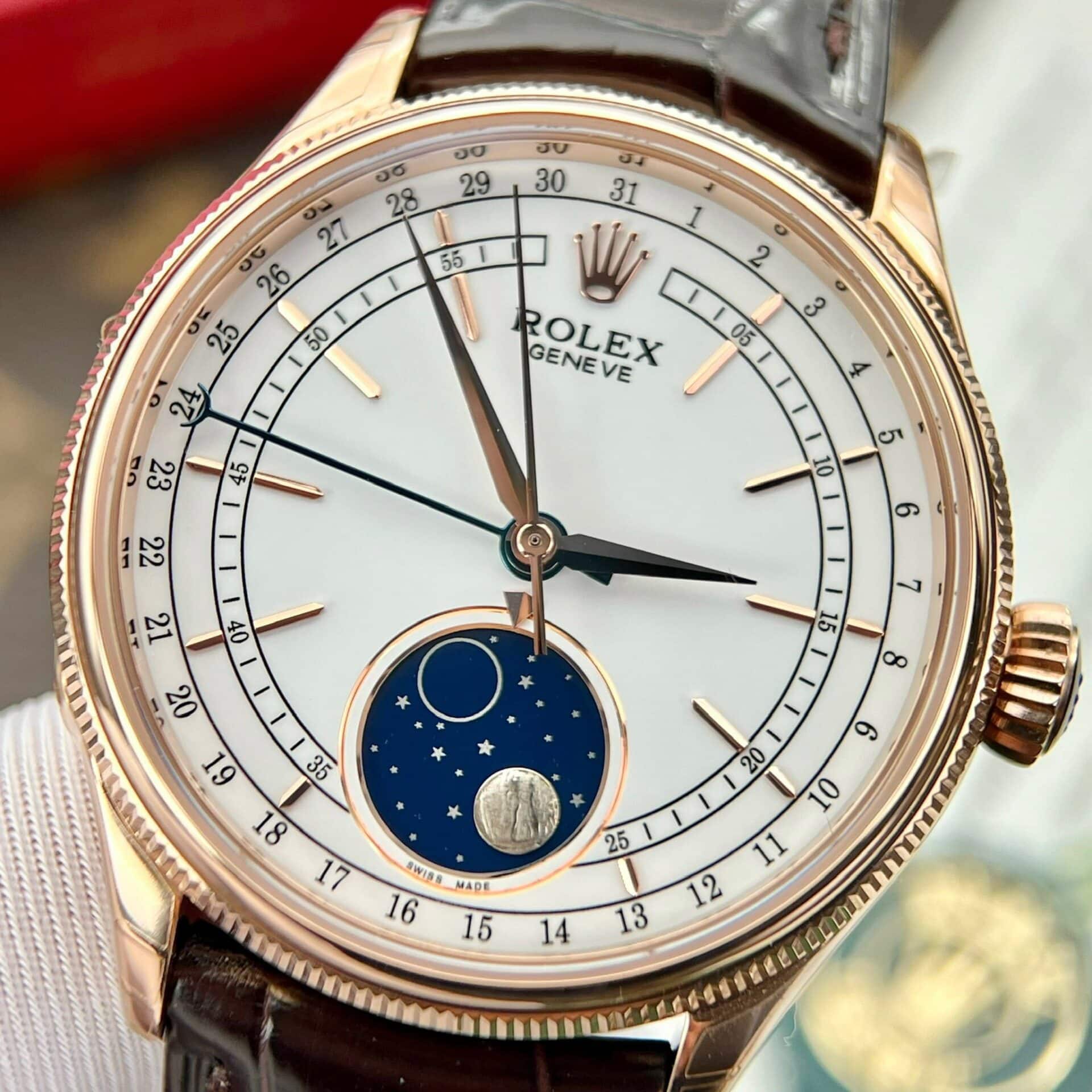 GYL Rolex Cellini Moonphase 50535 Rose Gold Leather Best Replica 39mm-GYL-GaiYalun