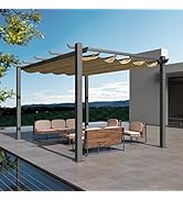 Kozyard Morgan Outdoor Extra-Large Gray Aluminum Frame Pergola with Sunshade Canopy (10'x13', Beige)