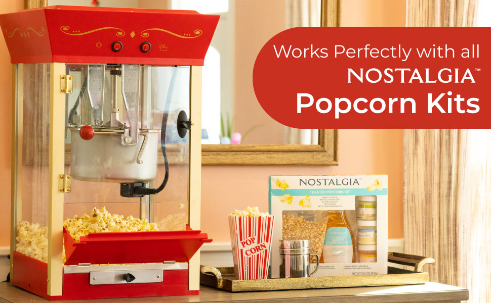 popcorn cart works with Nostalgia brand popcorn kits