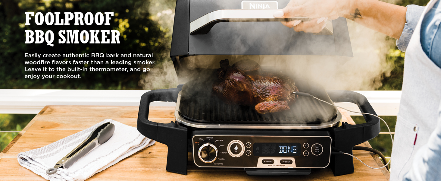 FOOLPROOF BBQ SMOKER Easily create authentic BBQ bark and natural woodfire flavors faster than 