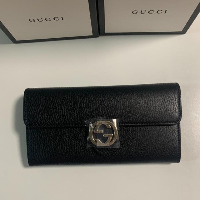 GUCCI アウトレット インターロッキングGフラップ 長財布 ブラック - メルカリ