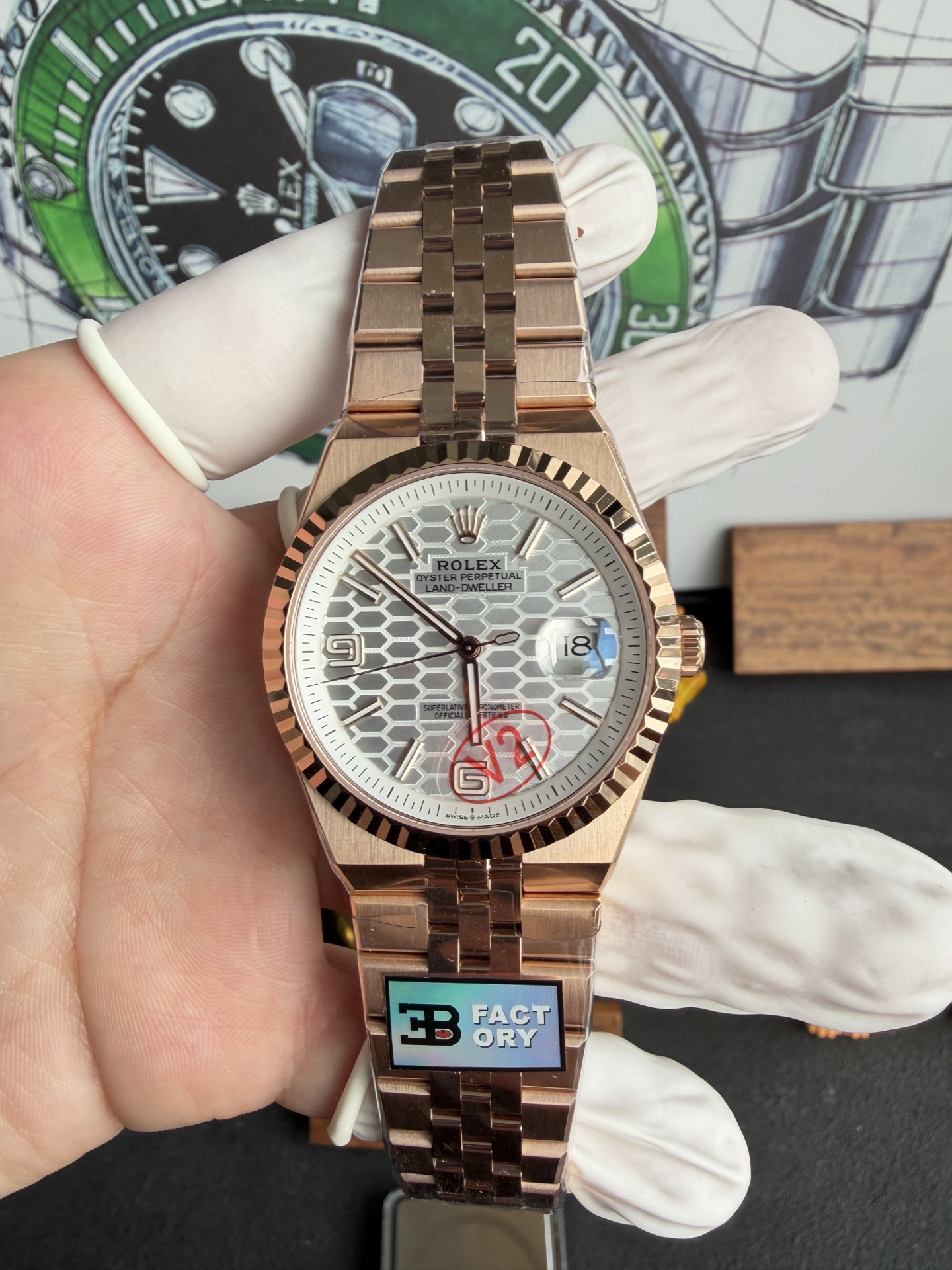 GYL Rolex Land-Dweller 127335-0001 Rose Gold White Honeycomb-motif Dial Best Replica BPF 40mm-GYL-GaiYalun